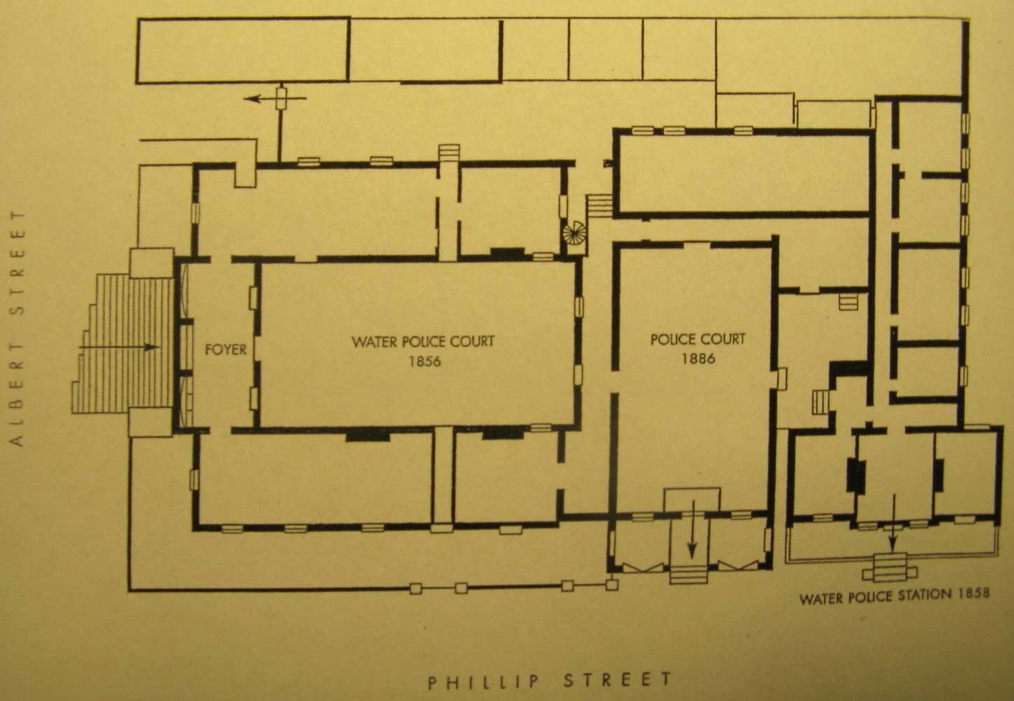 Sydney water police court complex, floor plan, Albert and Phillip streets. Photo: Peter de Waal