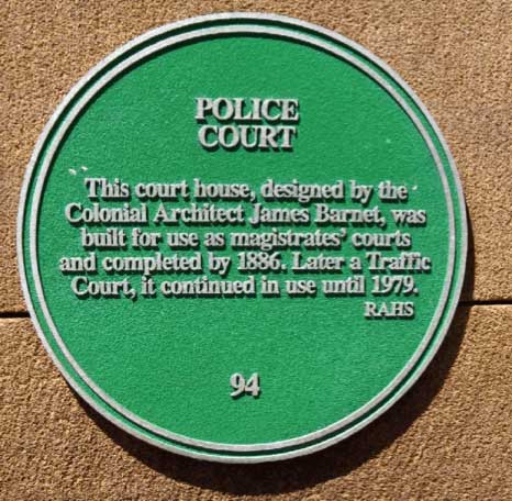Sydney police court plaque. Photo: Peter de Waal