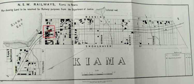 Railway line in relation to the proposed new Kiama courthouse. ML: Q352.77099/4 Court-house, Kiama: correspondence respecting, 13 Oct 1890-18 Jul 1892, pp. 85-90. Reproduction: Peter de Waal