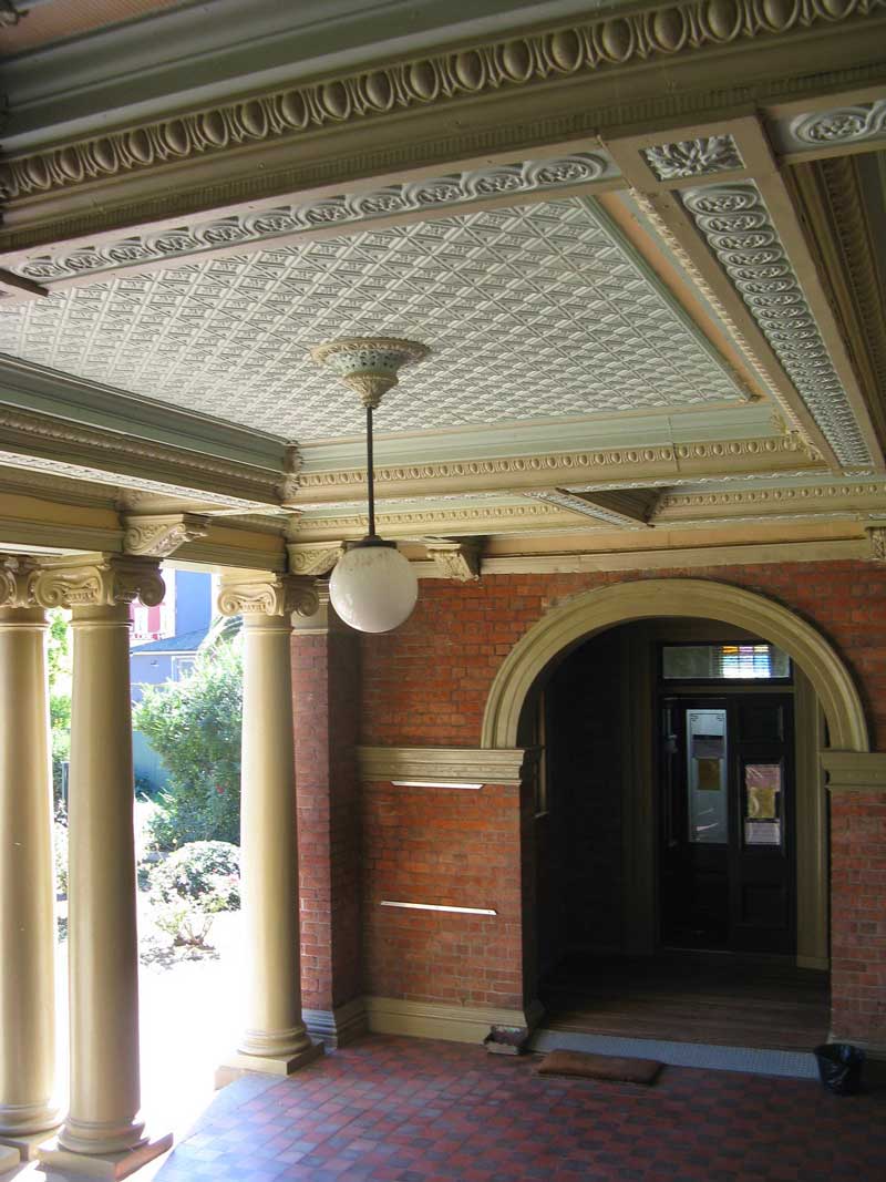 Metal portico ceiling of Cootamundra court- house. Photo: Peter de Waal