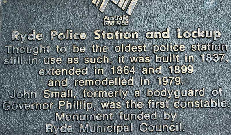 Ryde police station and lockup plaque. Photo: Peter Bonsall-Boone