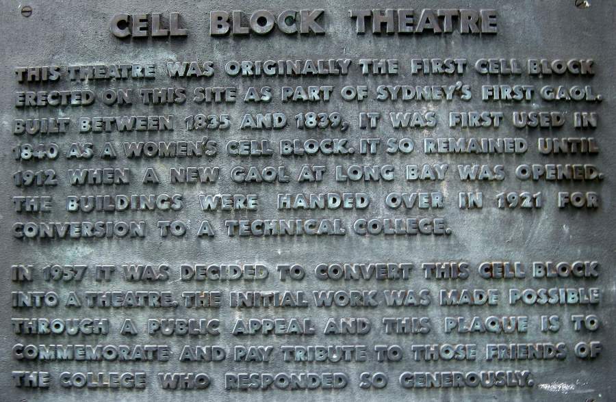 Early Women's Darlinghurst Gaol Cell Block Plaque.