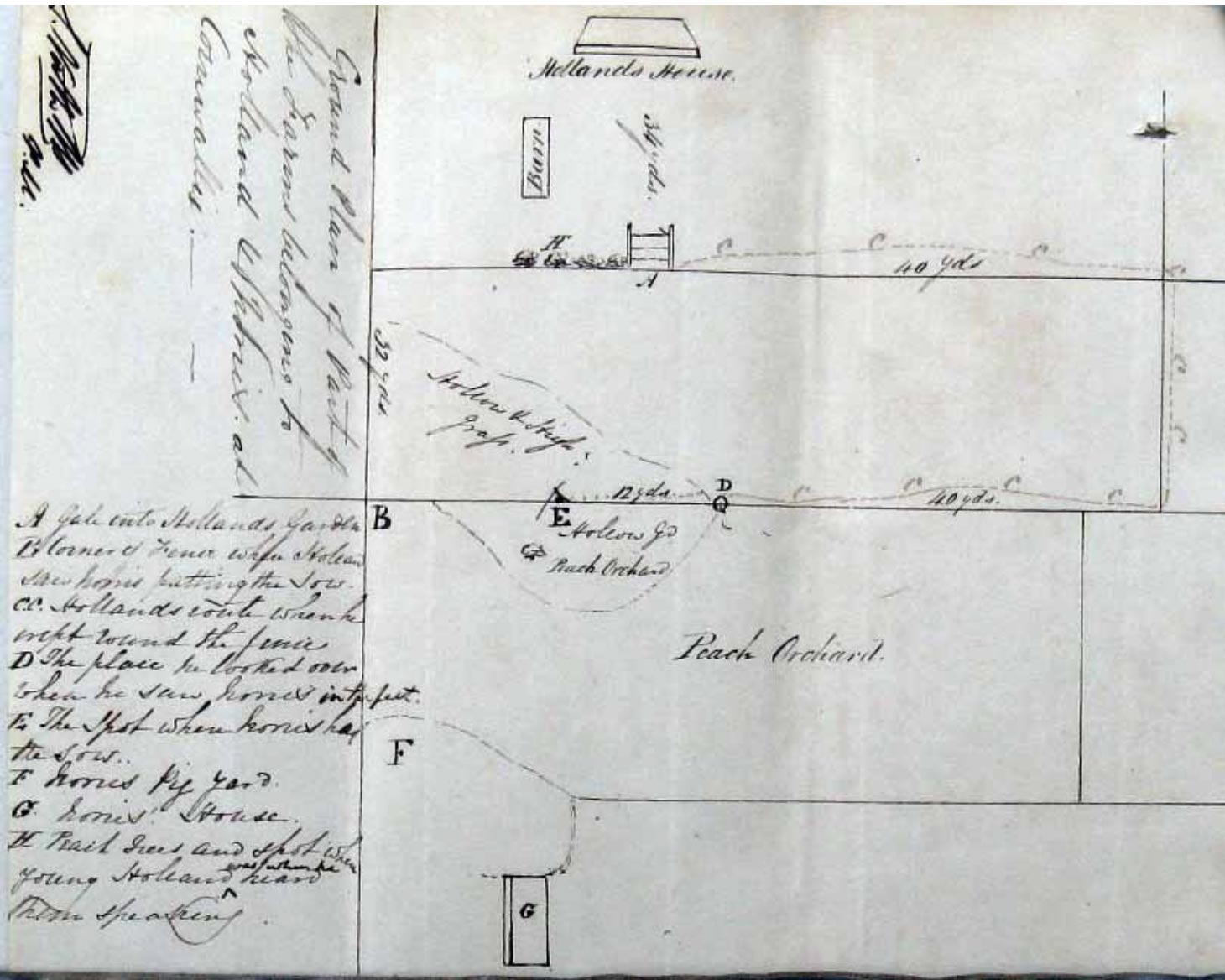 Rough sketch of crime location – Richard Norris, 1838.