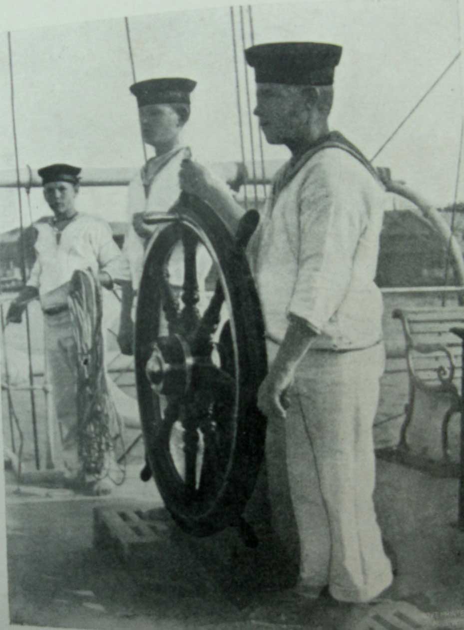 At the helm of HMS Dart. ML: Q371.9305/1, Report of the Superintendent of the Nautical School-Ship “Sobraon” for the Year Ended, 30 Apr 1899. Reproduction: Peter de Waal