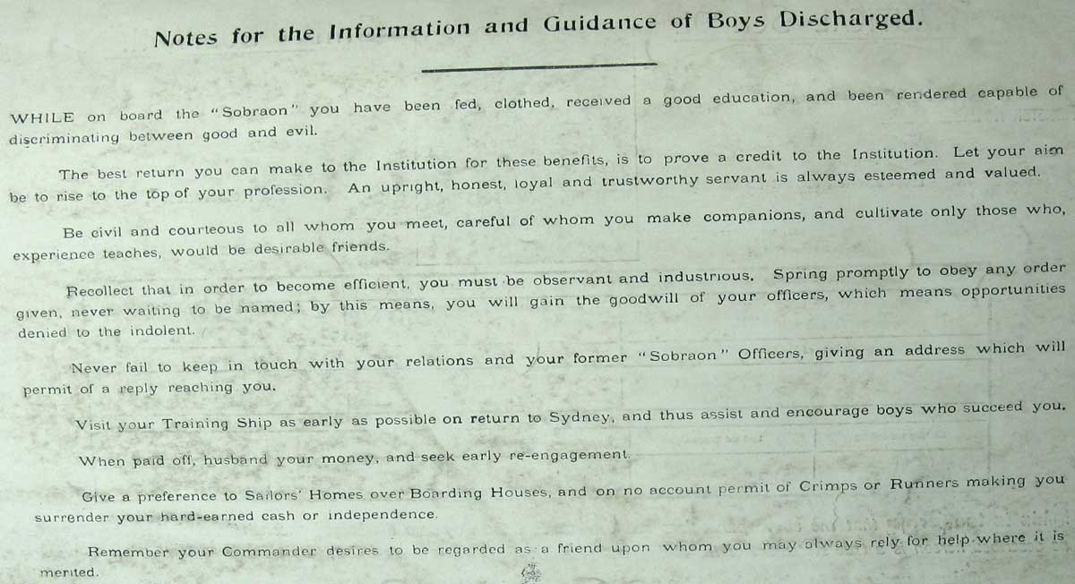 Sobraon discharge certificate, reverse side. ML: Q364/N, Report of the Superintendent of the Nautical School-Ship “Sobraon” for the Year Ended, 30 Apr 1906. Reproduction: Peter de Waal