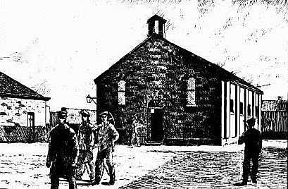 Cockatoo Island prison yard. Sketch: <i>Illustrated Sydney News</i>, Thu 14 Nov 1889, p. 16.<br > Reproduction: Peter de Waal Cockatoo Island prison yard. Sketch: <i>Illustrated Sydney News</i>, Thu 14 Nov 1889, p. 16. Reproduction: Peter de Waal