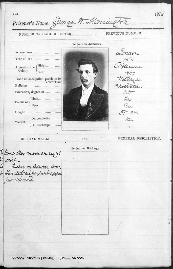 George W Harrington, Gaol photo sheet. No. 1340. p.1.
