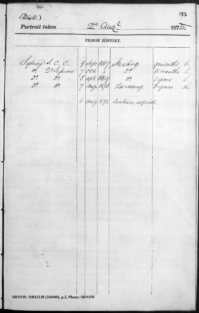 George W Harrington, Gaol photo sheet. No. 1340. p.2.
