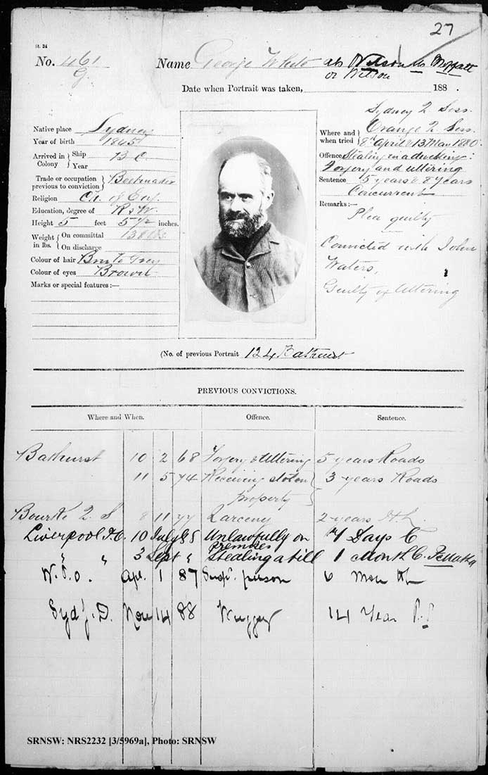 SRNSW: NRS2232, [3/5969A], Goulburn Gaol photographic description book, Dec 1884-May 1890, No. 461, p. 27, R5119.