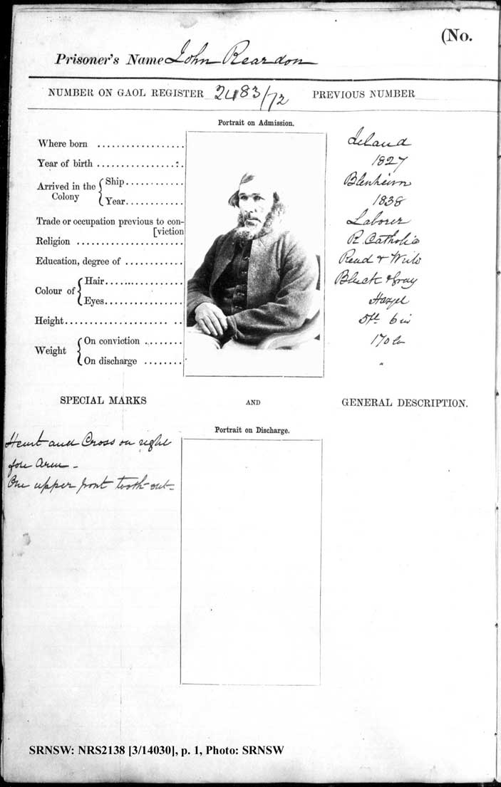 SRNSW: NRS2138, [3/14030], Darlinghurst Gaol photographic description book, 1866-1873, No. 440, p. 154, R5097. p.1.