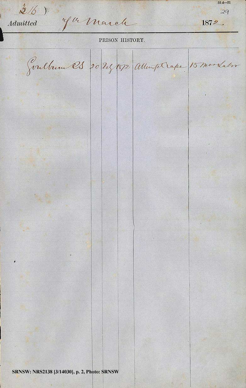 SRNSW: NRS2138, [3/14030], Darlinghurst Gaol photographic description book, 1866-1873, No. 316, p. 29, R5097. p.2.
