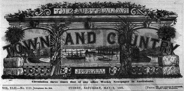Australian Town and Country Journal masthead. Reproduction: Peter de Waal Australian Town and Country Journal masthead. Reproduction: Peter de Waal