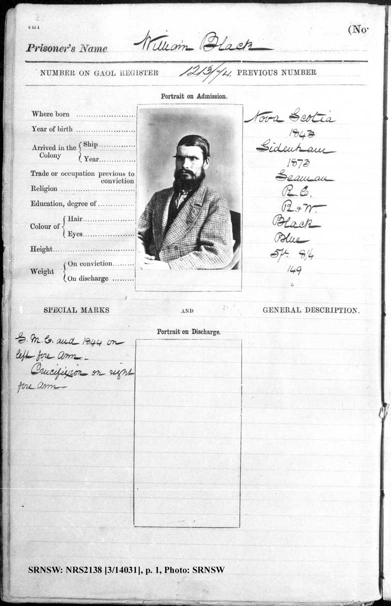 SRNSW: NRS2138, [3/14031], Darlinghurst Gaol photographic description book, 1873-1874, No. 1021, p. 154, R5098. p.1.