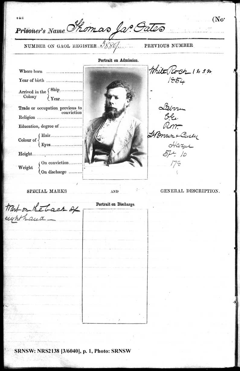 SRNSW: NRS2138, [3/6040], Darlinghurst Gaol photographic description book, 1874-1876, No. 1323, p. 166, R5098. p.1.