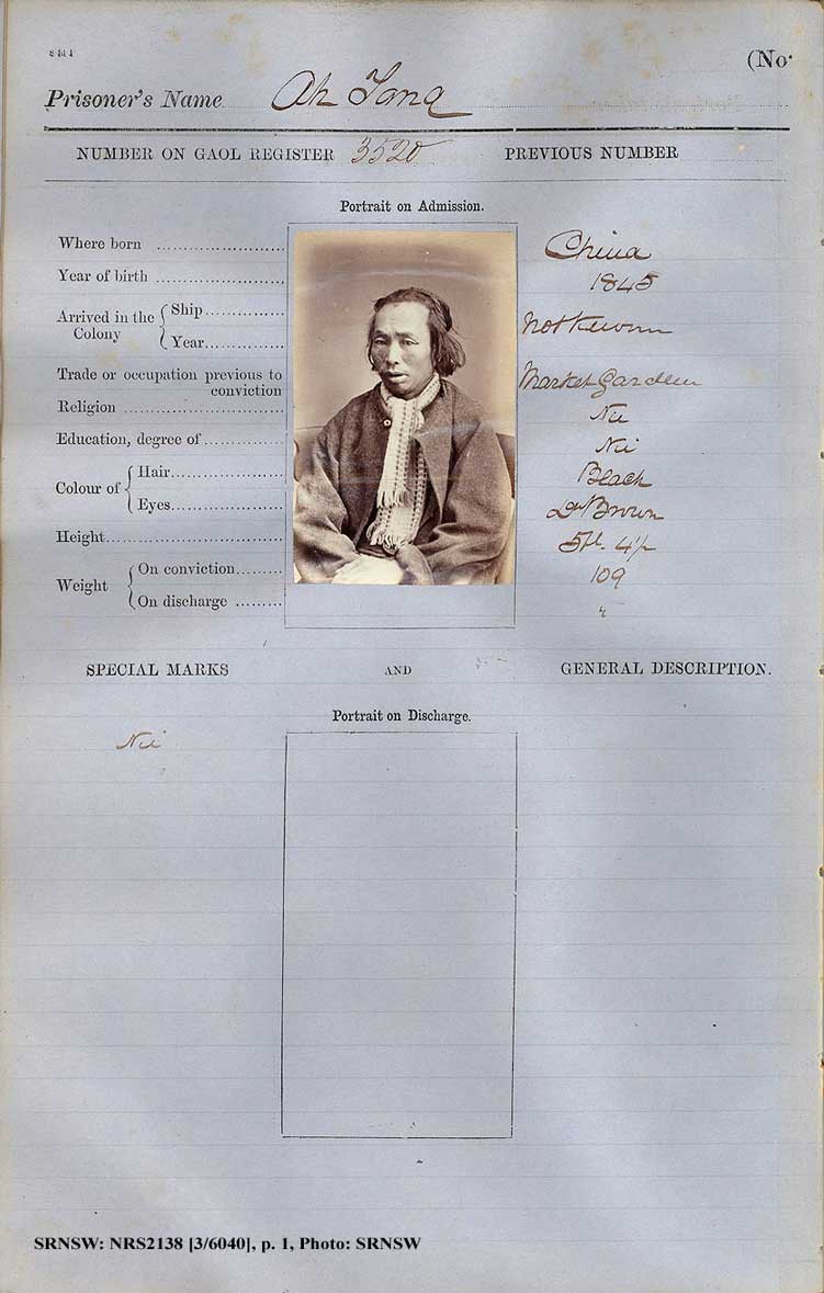 SRNSW: NRS2138, [3/6040], Darlinghurst Gaol photographic description book, 1874-1876, No. 1332, p. 175, R5098. p.1.