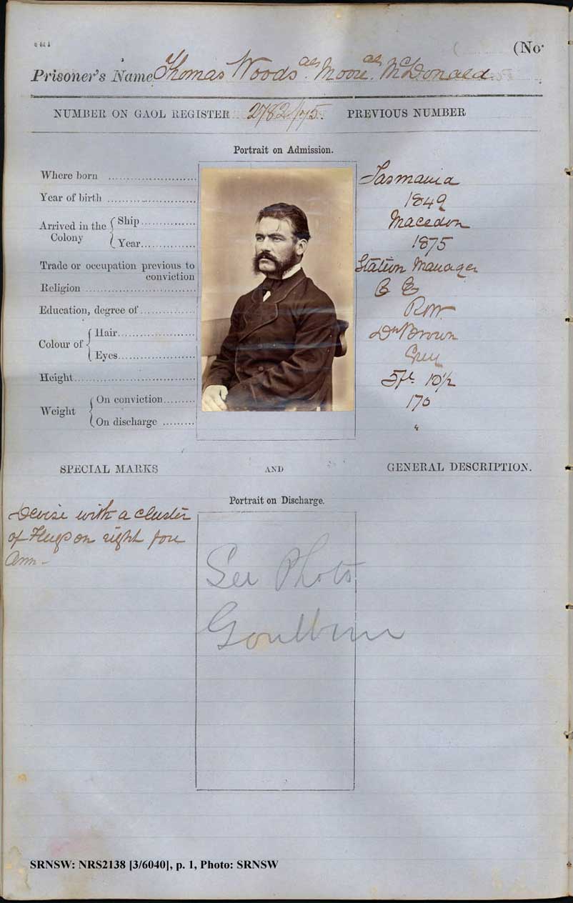SRNSW: NRS2138, [3/6040], Darlinghurst Gaol photographic description book, 15 Dec 1874-22 Mar 1876, No. 1299, p. 142, R5098. p.1.