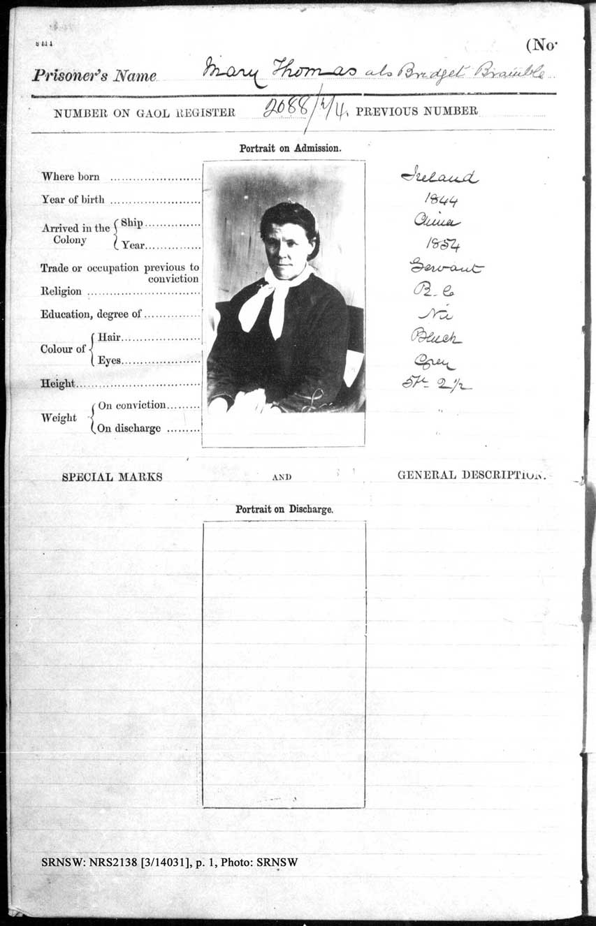 SRNSW: NRS2138, [3/14031], Darlinghurst Gaol photographic description book, 1873-1874, No. 1032, p. 165, R5098. p.1.