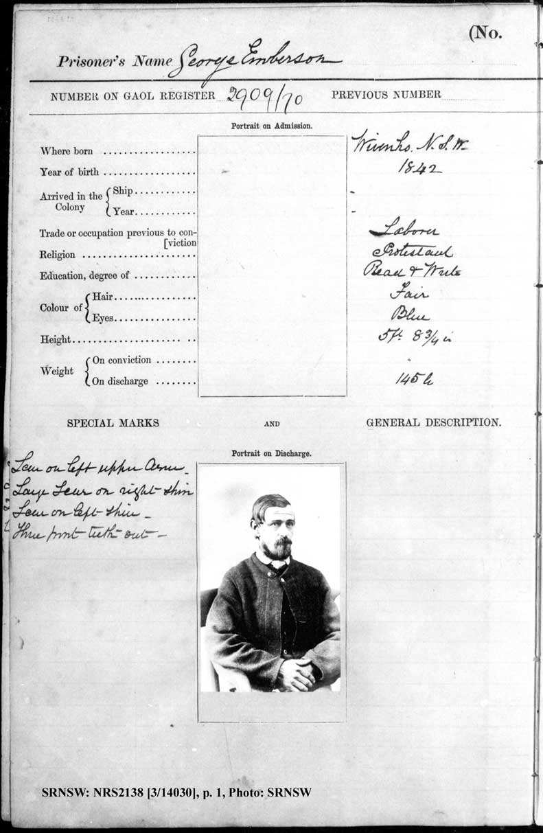 SRNSW: NRS2138, [3/14030], Darlinghurst Gaol photographic description book, 1866-1873, No. 425, p. 138, R5097. p.1.