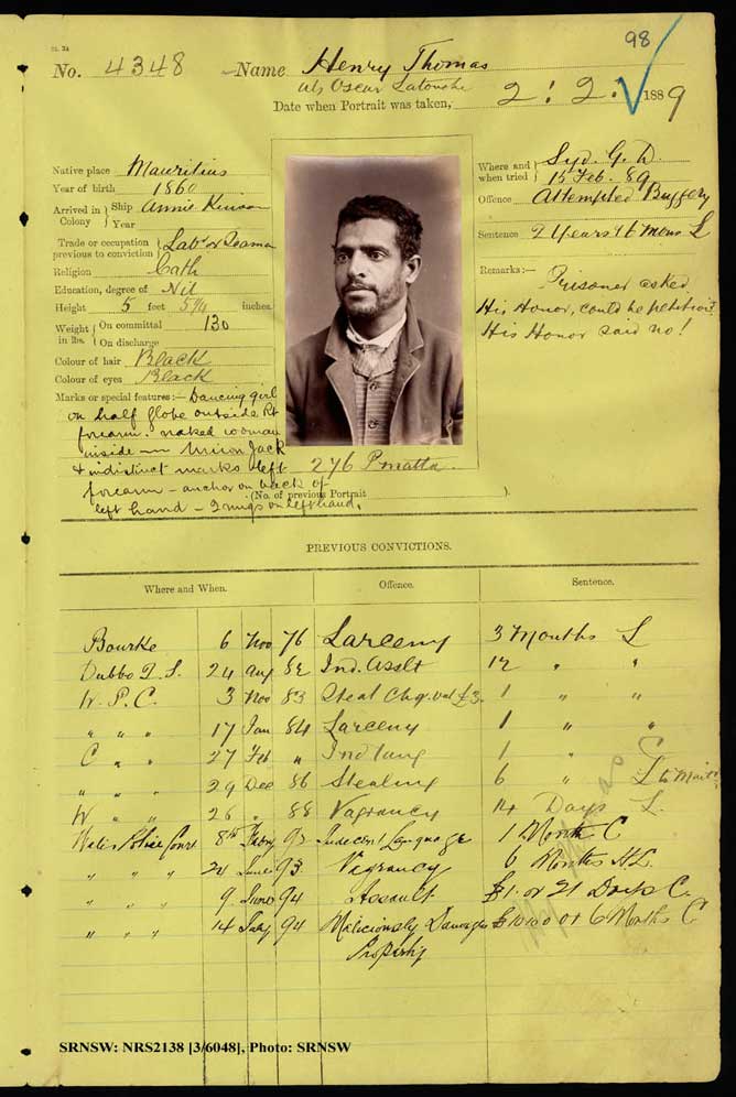 SRNSW: NRS2138, [3/6050], Darlinghurst Gaol photographic description book, 1888-1889, No. 4348, p. 98, R5103.