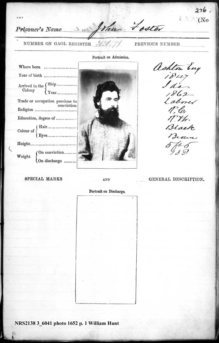 SRNSW: NRS2138, [3/6041], Darlinghurst Gaol photographic description book, 1876-1877, No. 1722, p. 276, R5099. (p.1)