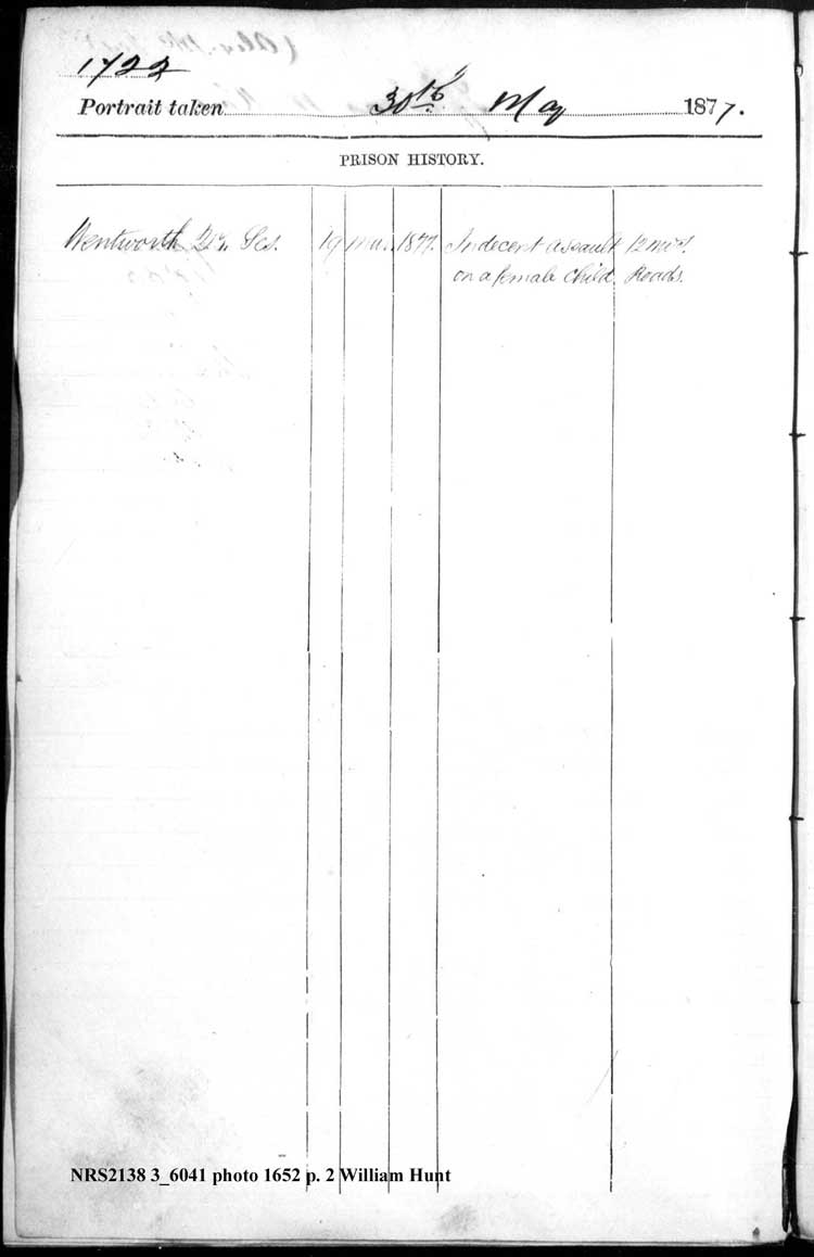 SRNSW: NRS2138, [3/6041], Darlinghurst Gaol photographic description book, 1876-1877, No. 1722, p. 276, R5099. (p.2)