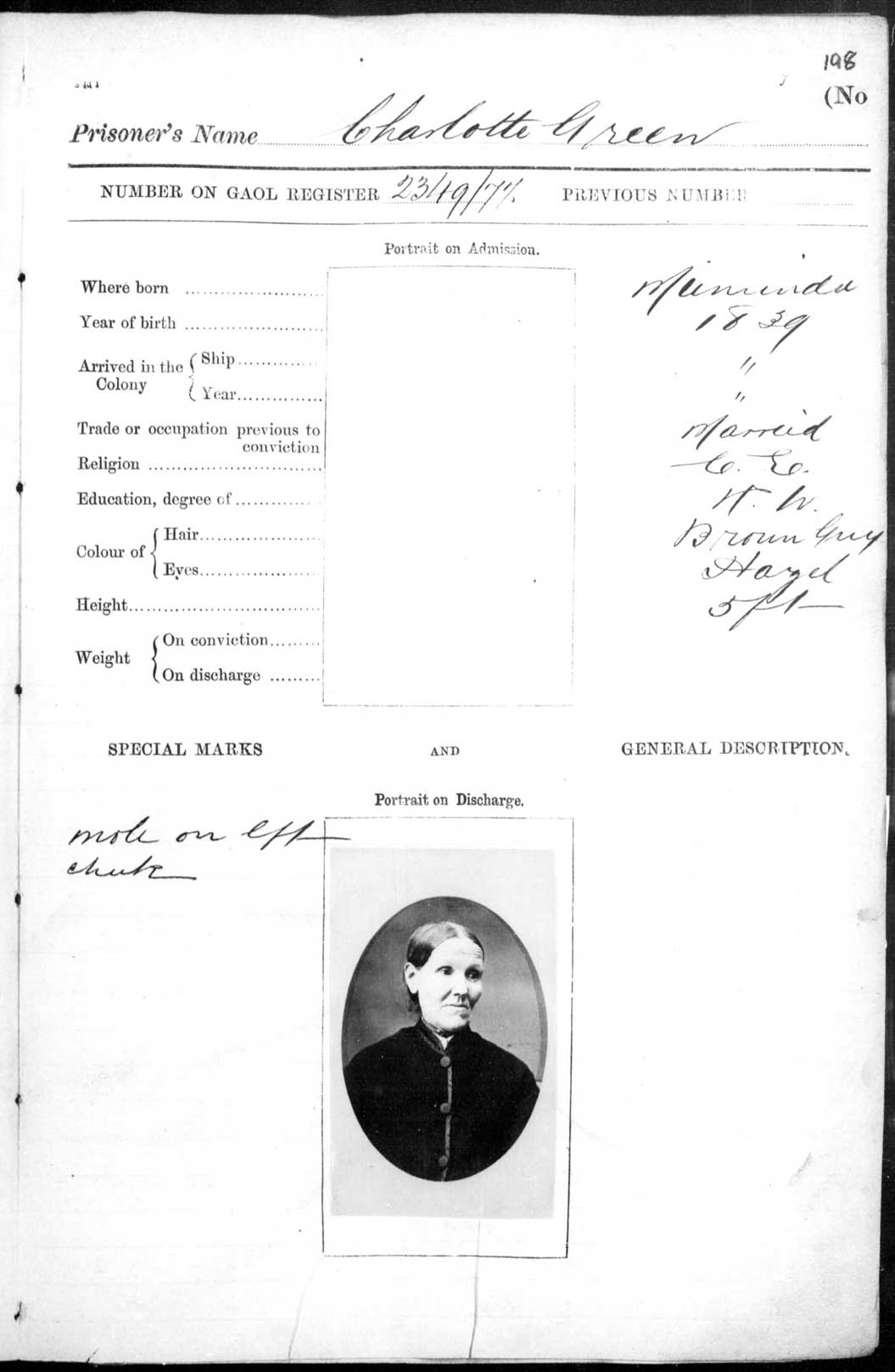 SRNSW: NRS2138, [3/6042], Darlinghurst Gaol photographic description book, 1877-1879, No. 1941, p. 198, R5099. p.1.