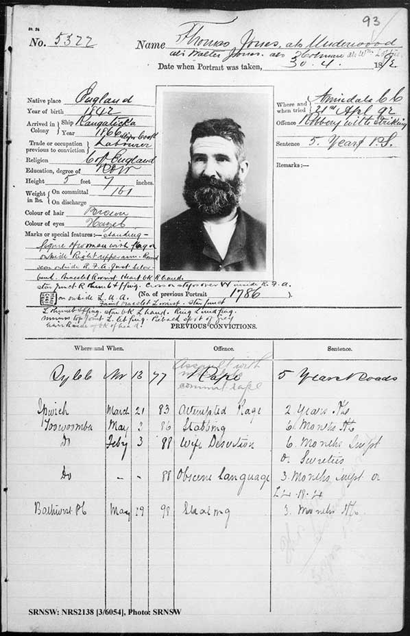 SRNSW: NRS1998, [3/13072] , Bathurst Gaol photographic description book, 1874-1930, No. 5322, p. 173, R5089. Emphasis added.