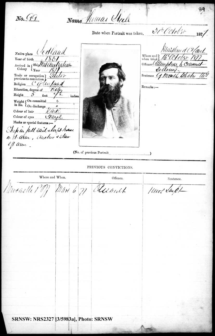 SRNSW: NRS2327, [3/5983a] , Maitland Gaol photographic description book, 1875-1930, No. 99, p. 89, R5129.