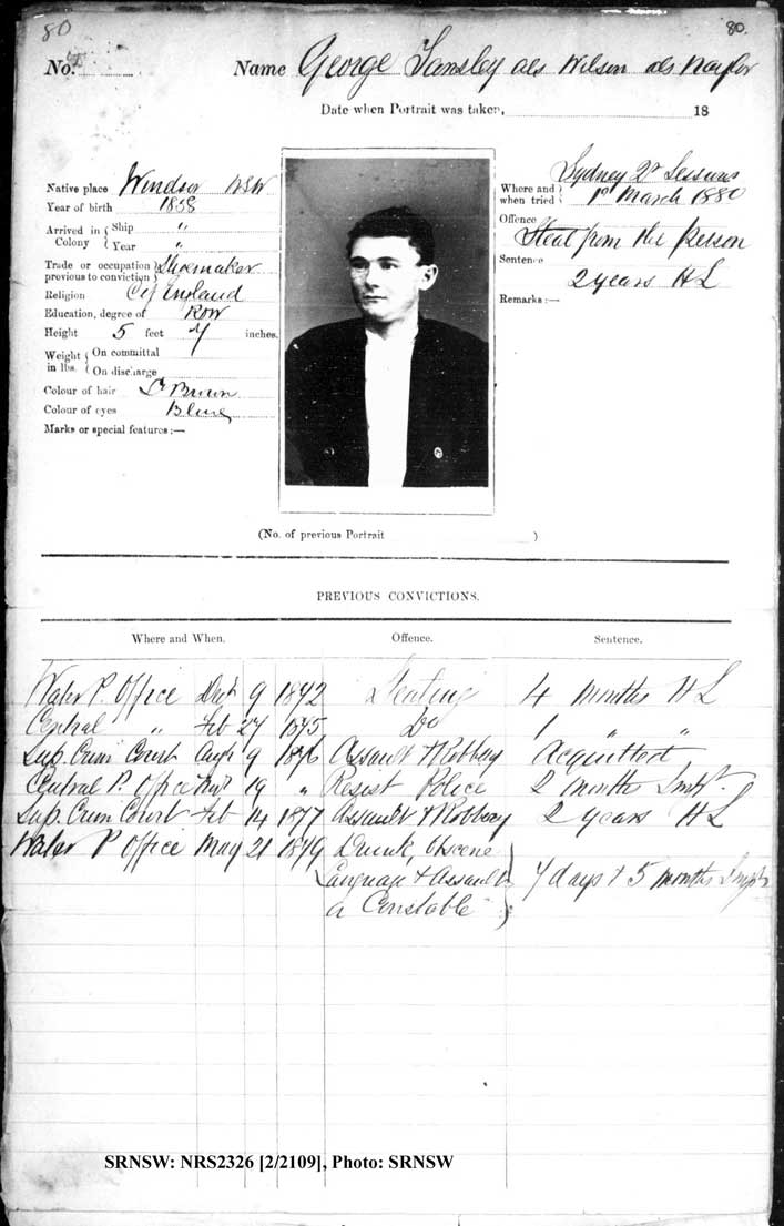 SRNSW: NRS2326, [2/2109], Maitland Gaol photographic description book, 1873-1922, No.–, p. 80, R5127. Emphasis added.