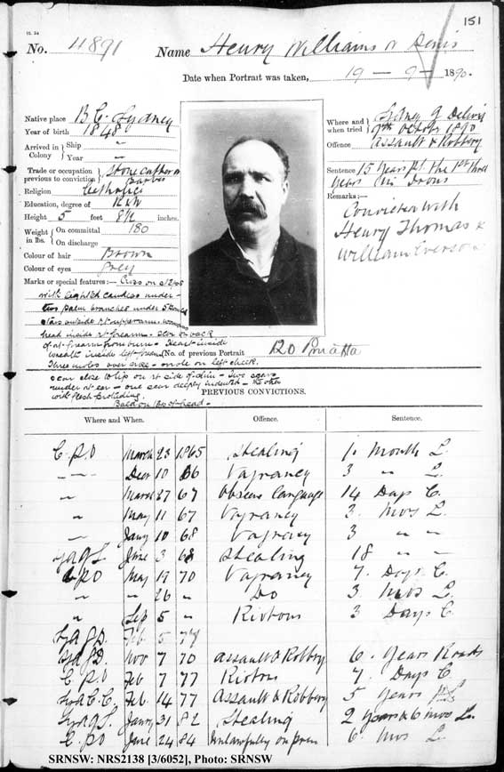 SRNSW: NRS2138, [3/6052] , Darlinghurst Gaol photographic description book, 1890-1890, No. 4891, pp. 150-1, R5103. Emphasis added.