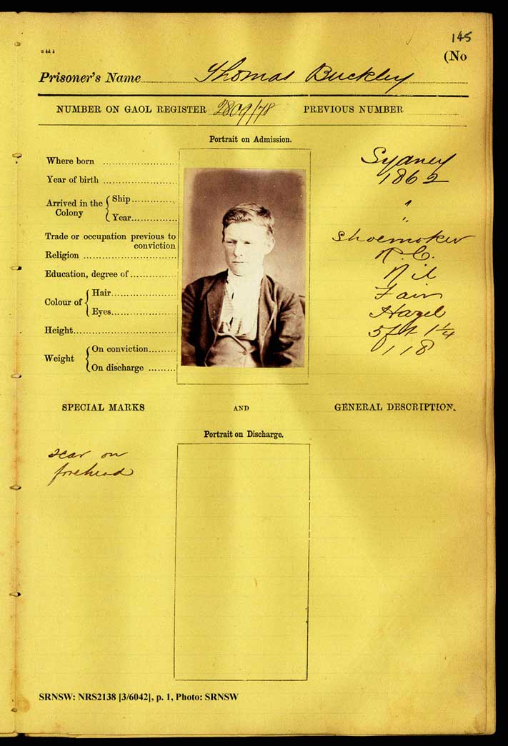 SRNSW: NRS2138, [3/6042], Darlinghurst Gaol photographic description book, 5 Jul 1877-9 May 1879, No. 1888, p. 145, R5099. p.1.