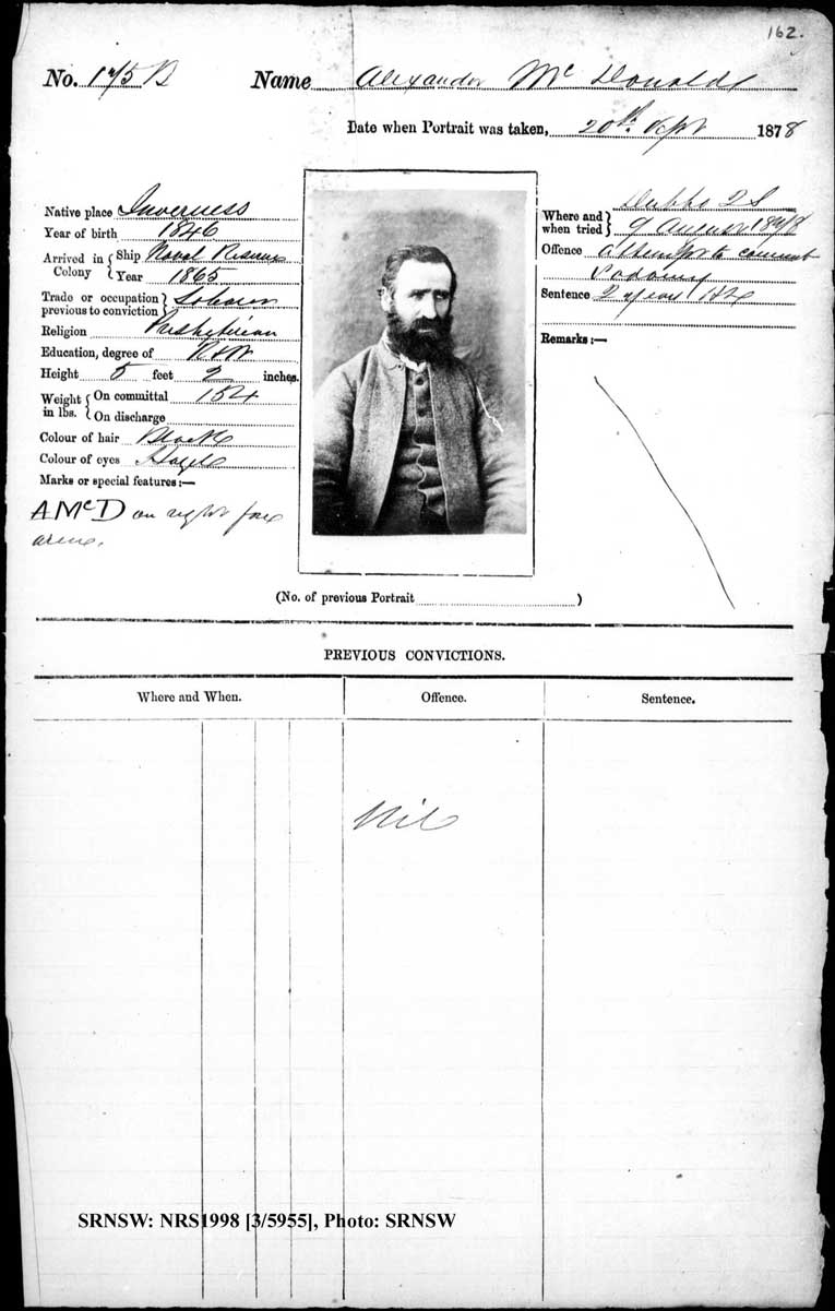 SRNSW: NRS1998, [3/5955], Bathurst Gaol photographic description book, 1874-1930, No. 175, p. 162, R5084.