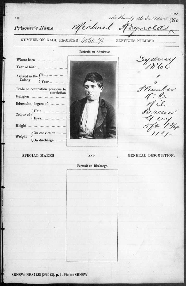 SRNSW: NRS2138, [3/6042], Darlinghurst Gaol photographic description book, 1877-1879, No. 1913, pp. 170a, 170b, R5099. p.1.
