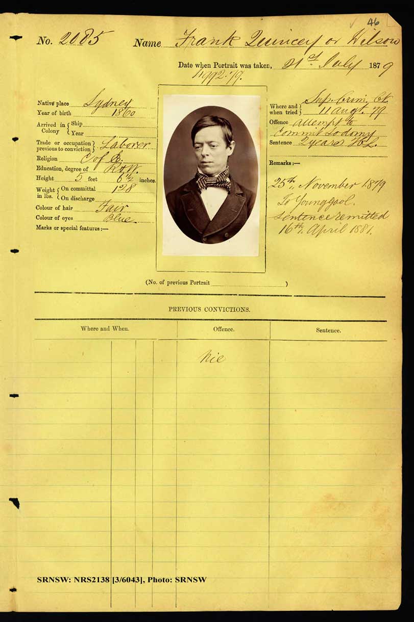 SRNSW: NRS2138, [3/6043], Darlinghurst Gaol photographic description book, 1 Apr 1879-16 Apr 1881, No. 2085, p. 46, R5100.