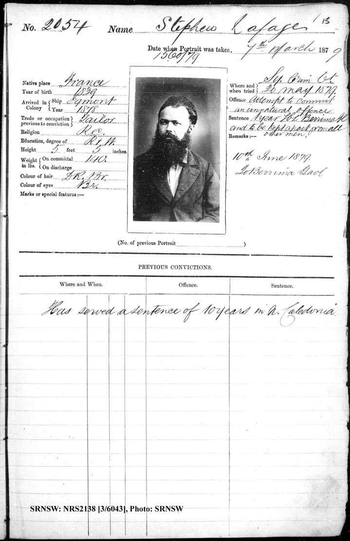 SRNSW: NRS2138, [3/6043], Darlinghurst Gaol photographic description book, 1879-1881, No. 2054, p. 15, R5100.