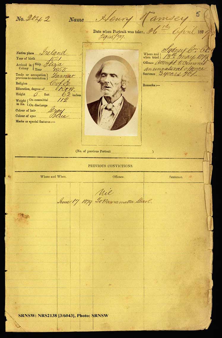 SRNSW: NRS2138, [3/6043], Darlinghurst Gaol photographic description book, 1879- 1881, No. 2042, p. 5, R5100.