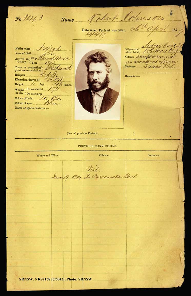 SRNSW: NRS2138, [3/6043], Darlinghurst Gaol photographic description book, 1879-1881, No. 2043, p. 6, R5100.