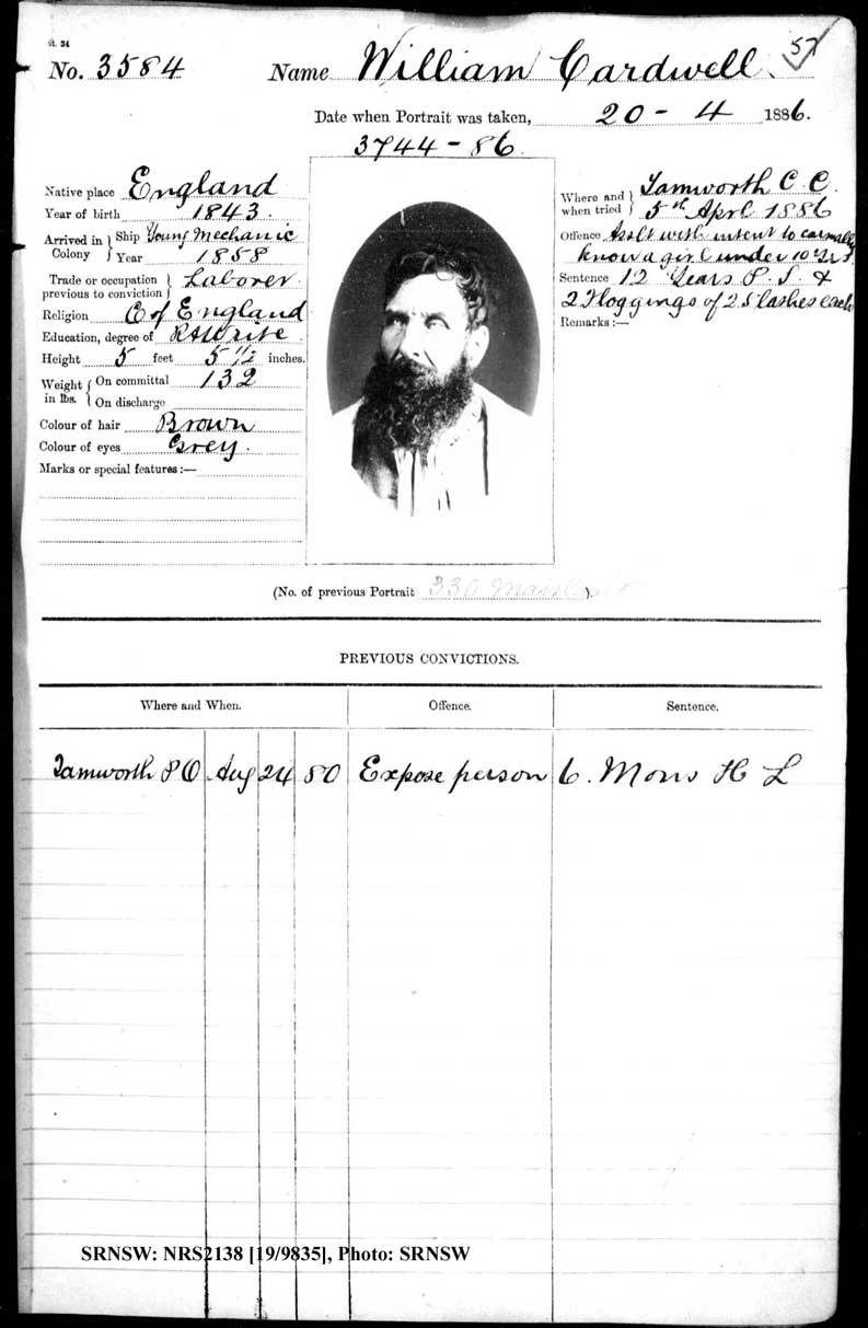 SRNSW: NRS2138, [19/9835], Darlinghurst Gaol photographic description book, 1886 No.3584, p. 57, R5102.