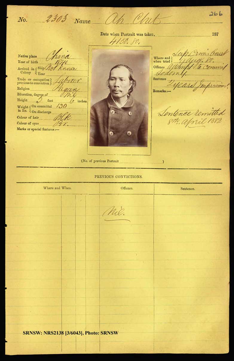 SRNSW: NRS2138, [3/6043] , Darlinghurst Gaol photographic description book, 1 Apr 1879-16 Apr 1881, No. 2303, p. 266, R5100.
