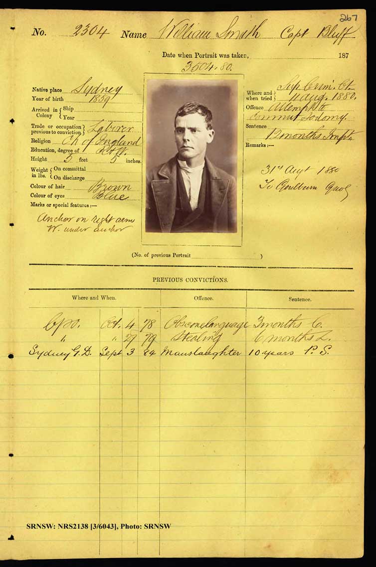 SRNSW: NRS2138, [3/6043] , Darlinghurst Gaol photographic description book, 1 Apr 1879-16Apr 1881, No. 2304, p. 267, R5100.