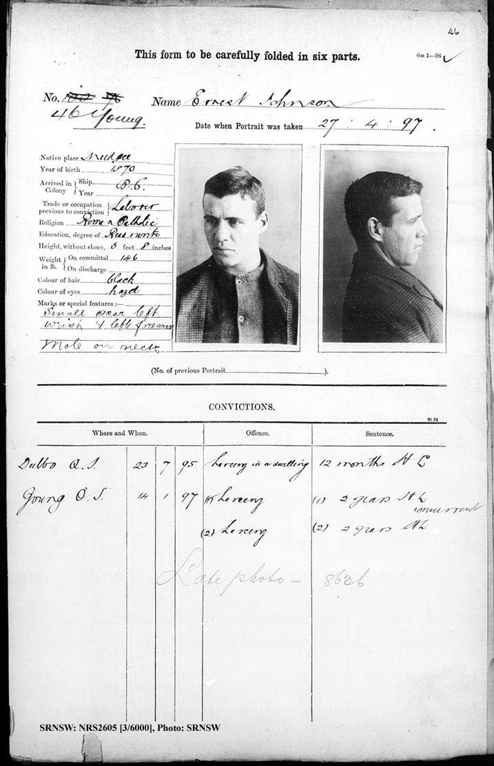 SRNSW: NRS2605, [3/6000] , Young Gaol photographic description book, 1894-1920, No. 46, p. 46, R5135.