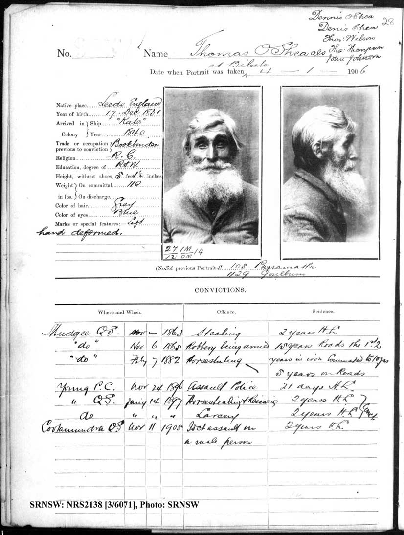 SRNSW: NRS2138, [3/6071] , Darlinghurst Gaol photographic description book, 1905-1907, No. 9957, p. 28, R5111.