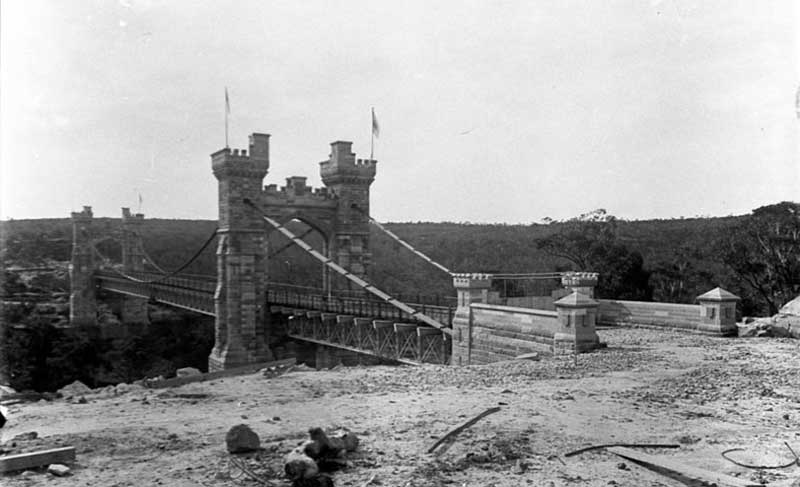 Building the Cammeray Suspension Bridge, 1891. Image: NSW State Library collection. Reproduction: Peter de Waal