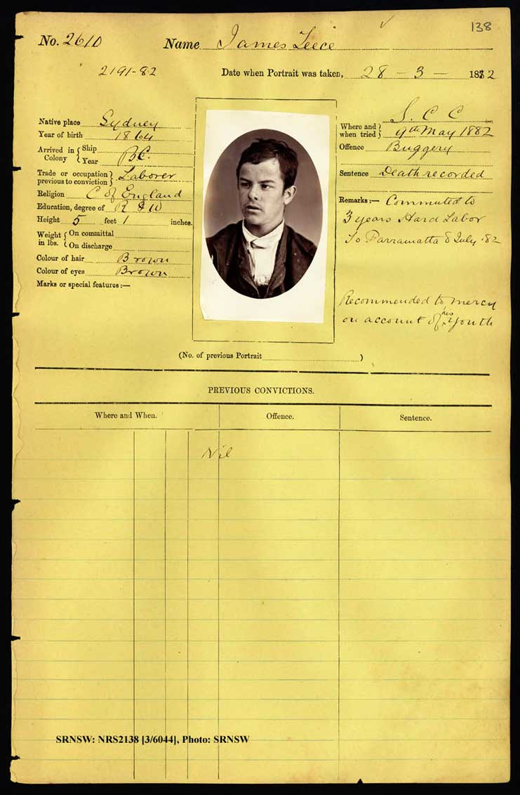 SRNSW: NRS2138, [3/6044] , Darlinghurst Gaol photographic description book, 25 Jun 1881-31 Mar 1883, No. 2610, p. 138, R5100.