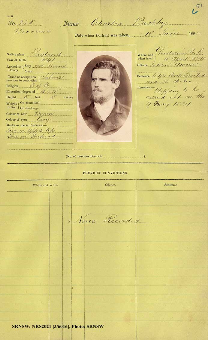 SRNSW: NRS2021, [3/6016] , Berrima Gaol photographic description book, 1883-1888, No. 268, p. 51, R5093.
