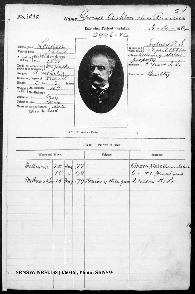 SRNSW: NRS2138, [3/6046], Darlinghurst Gaol photographic description book, 1884, No. 3030, p. 5, R5101