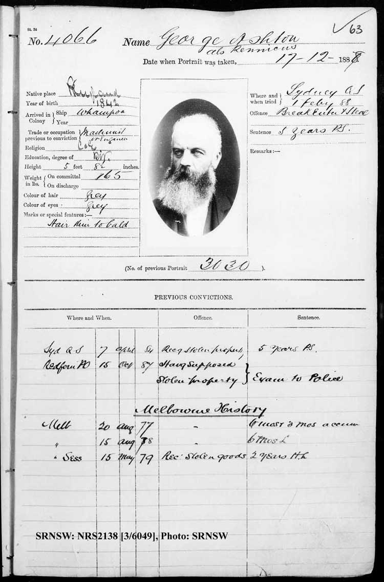SRNSW: NRS2138, [3/6049], Darlinghurst Gaol photographic description book, 1887-1888, No. 4066, p. 63, R5102