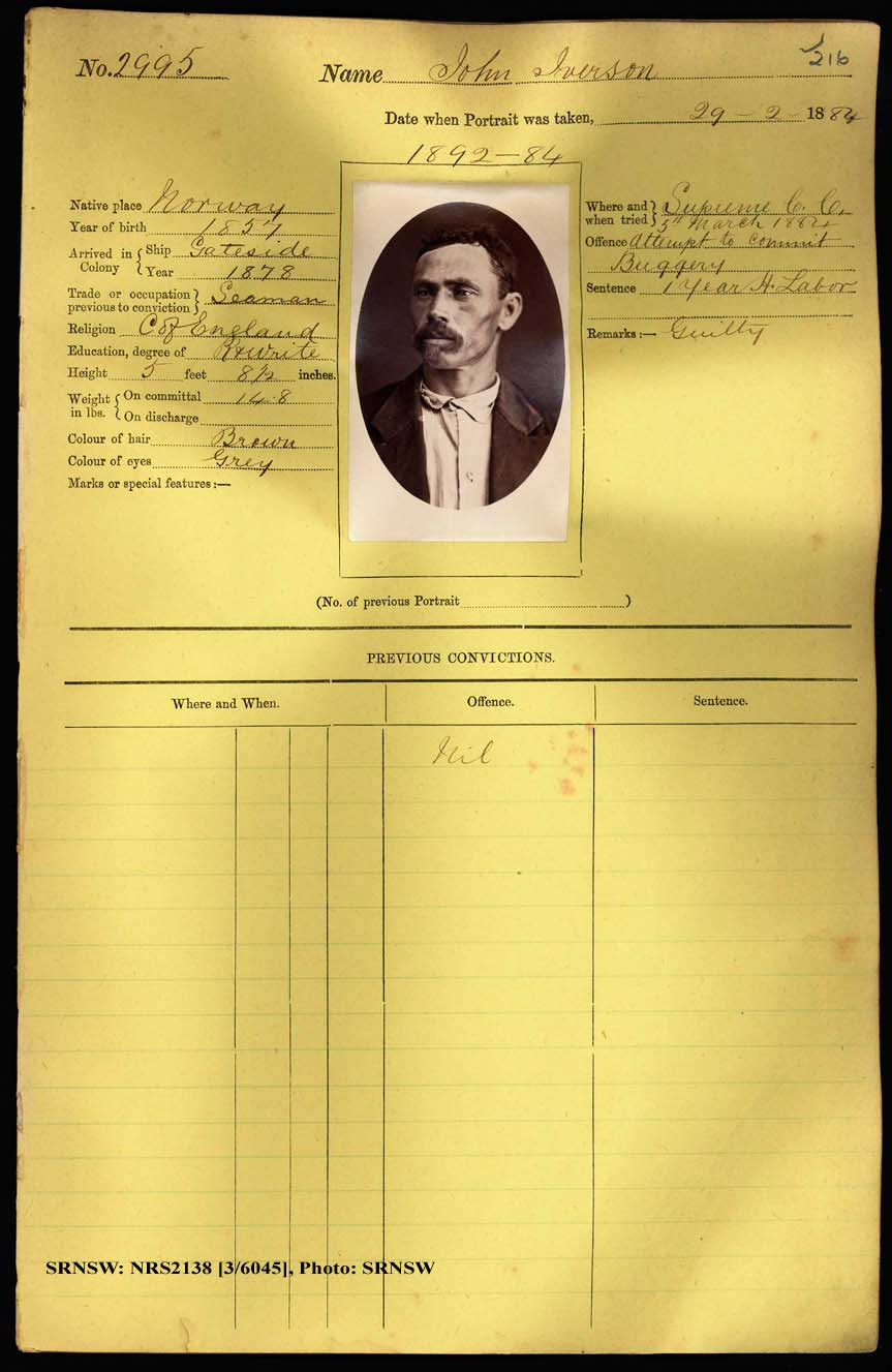 SRNSW: NRS2138, [3/6045], Darlinghurst Gaol photographic description book, 1883-1884, No. 2995, p. 216, R5101.