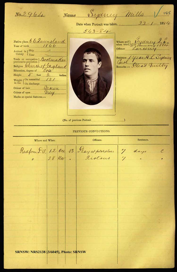 SRNSW: NRS2138, [3/6045], Darlinghurst Gaol photographic description book, 1883-1884, No.2964, p. 185, R5101.