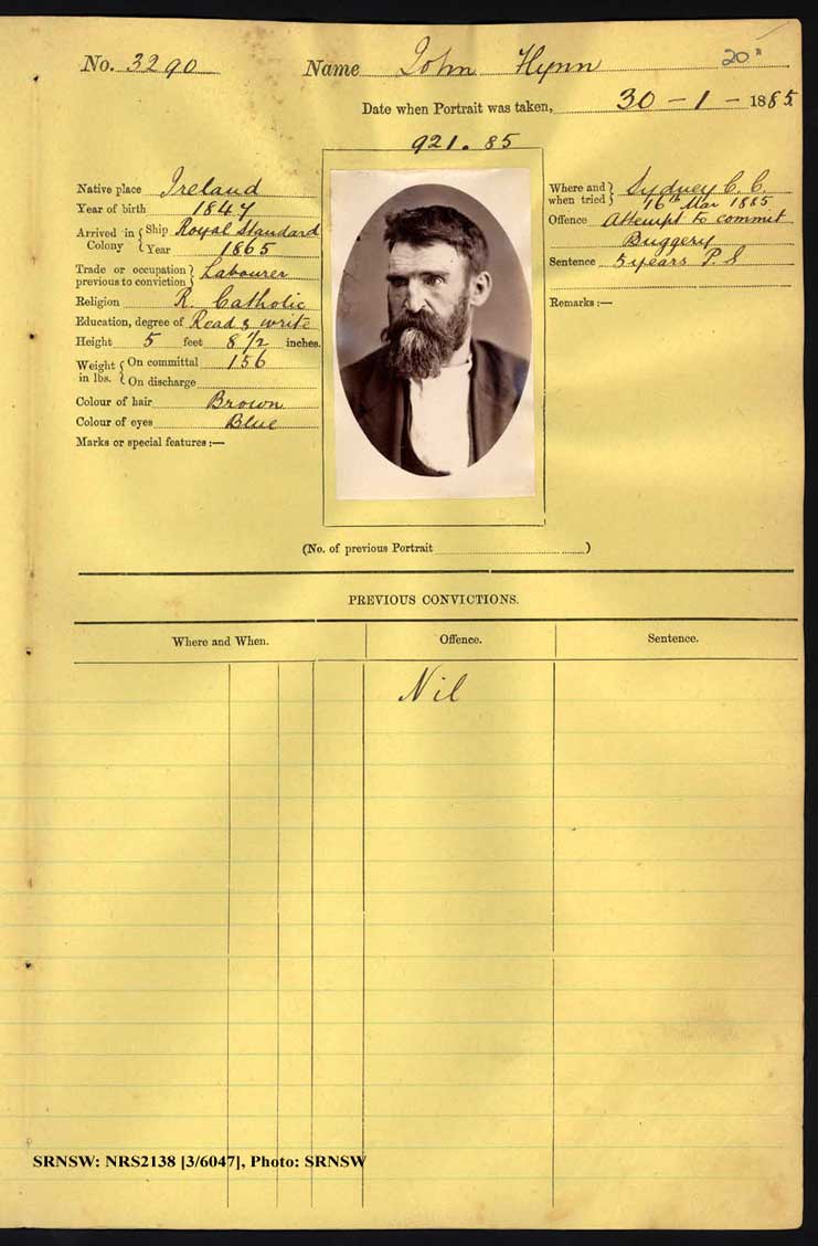 SRNSW: NRS2138, [3/6047], Darlinghurst Gaol photographic description book, 1885, No. 3290, p. 20, R5101.